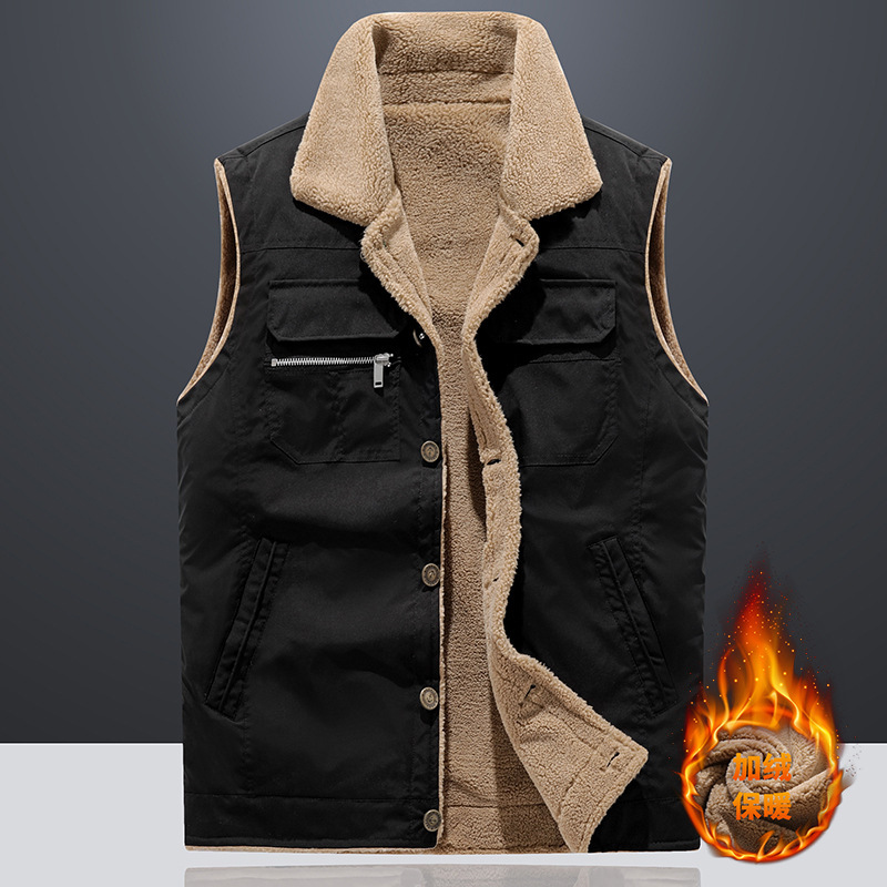 Men's Winter Fleece-Lined Warm Vest Jacket New Lamb Wool Men's Versatile Casual Vest