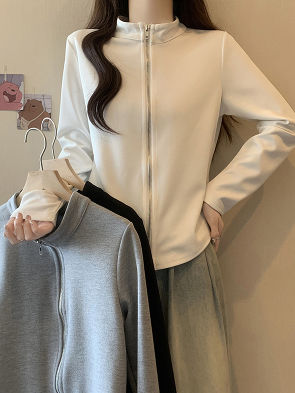 大码正肩立领开衫卫衣外套女秋2025新款胖mm显瘦拉链不规则上衣|undefined