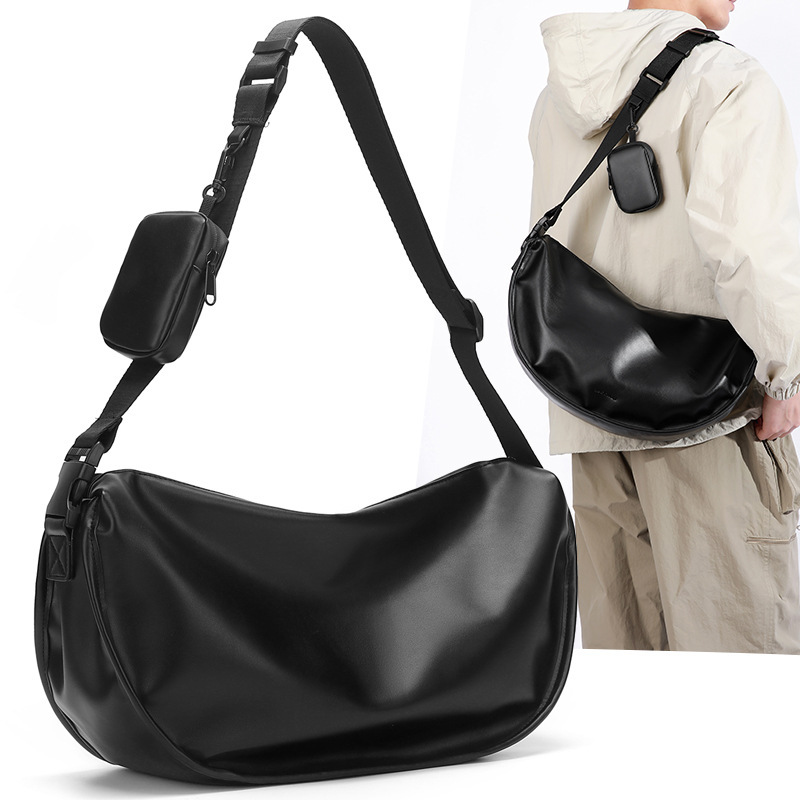 2026 New Casual Black Pu Dumpling Bag, Large Capacity, Unisex Crossbody Bag, Fashionable Shoulder Bag, Portable
