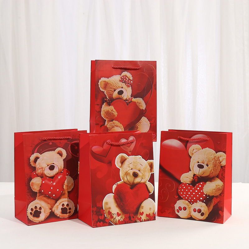 七夕小熊手提袋派对礼品袋印花糖果包装袋牛皮纸购物袋子纸袋批发