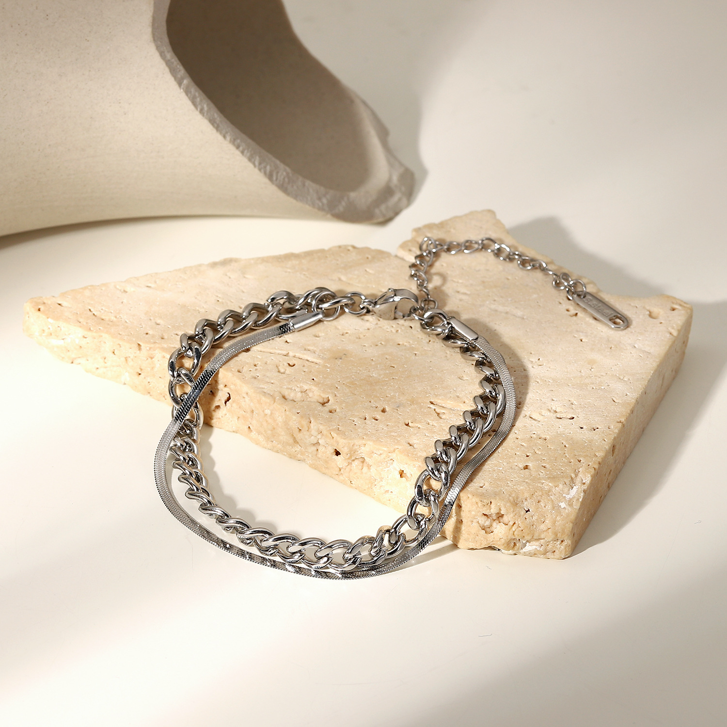 new fashion simple silver Cuban flat snake doublelayer stainless steel braceletpicture2