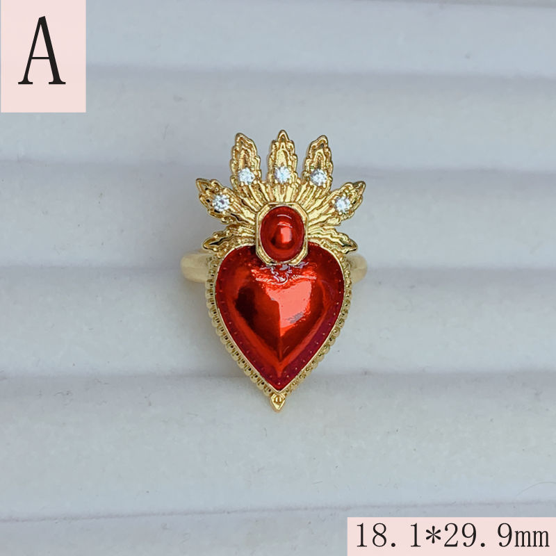 Wholesale Jewelry Vintage Style Heart Shape Copper Zircon Enamel Open Rings display picture 4