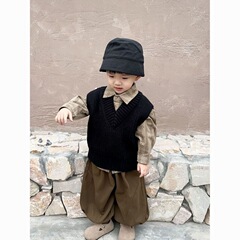 男の子春服セット2024子供用セーターベスト花柄シャツ男の子用ランタンパンツ3点セット幼児・小学生向け