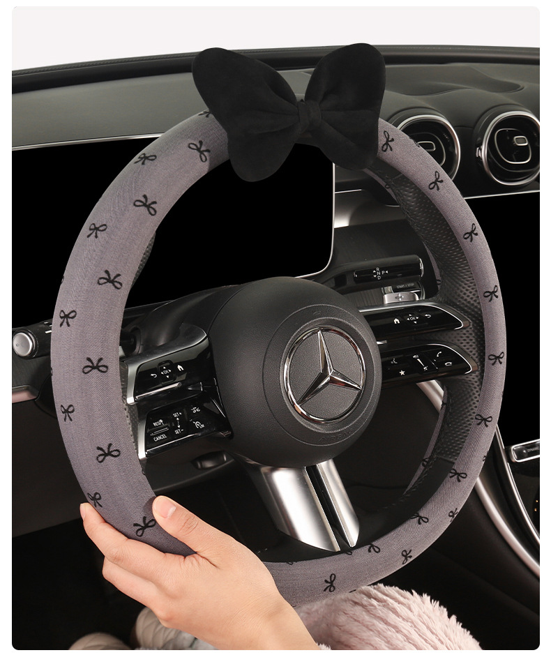 25 New Models of All-Season Universal Bow-Knot Breathable Fabric Dirt-Resistant Cool Sweat-Absorbent Non-Slip Car Steering Wheel Cover for Vehicle Use