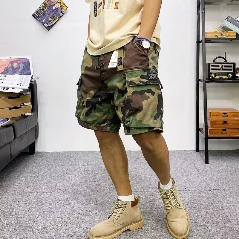 迷彩工装半ズボン男性潮牌ins直筒潮流運動中ズボンゆったり五分カジュアルズボン男性ズボン|undefined