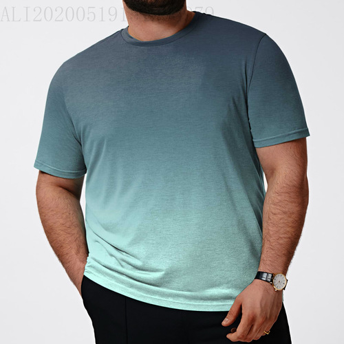 Independence Station Men's Gradient 3D Print Short Sleeves Summer Casual Round Neck Loose Large Size T-Shirt