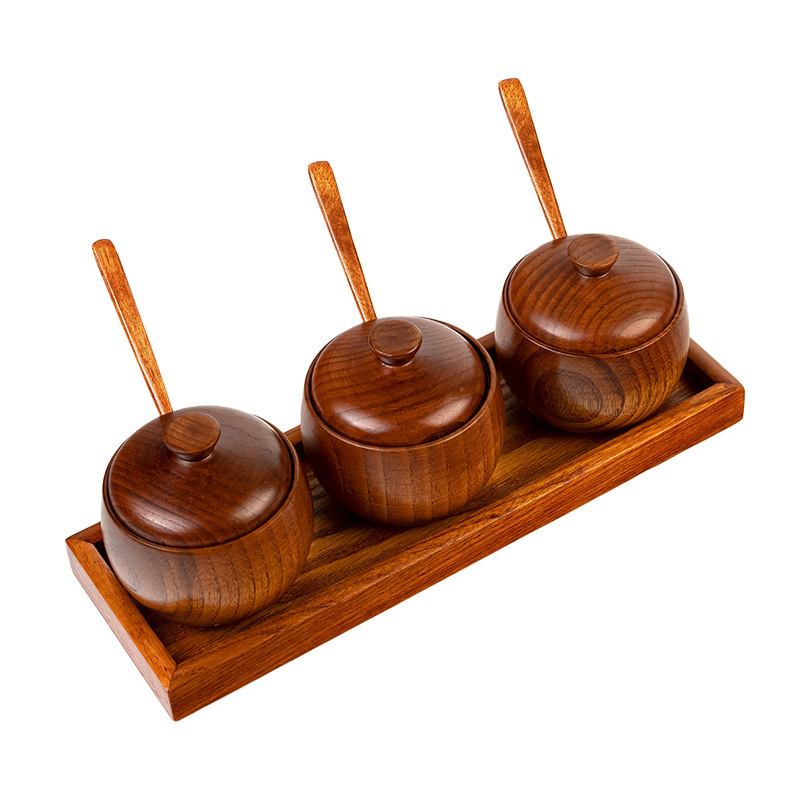 Tarro de condimento de madera de azufaifo retro chino caja de condimento Tarro de sal de cocina doméstica de madera maciza con tapa Tarro de almacenamiento de condimentos