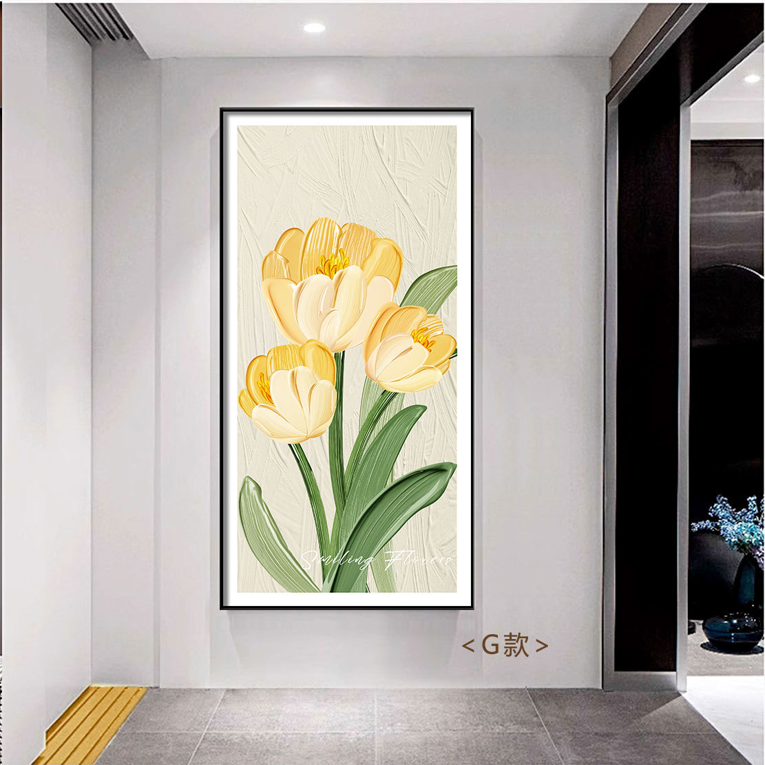 Entrada decoración pintura flor pintura al óleo pasillo minimalista moderno pasillo pasillo vertical sala de estar frente a la puerta pasillo final gran pintura