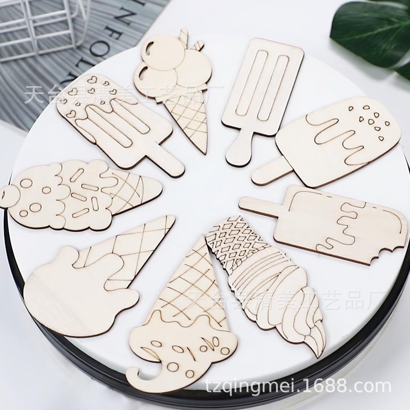 14 Verano de madera en blanco graffiti Tarjeta de madera decoración de helado pintura infantil helado artesanía de madera chip colgante