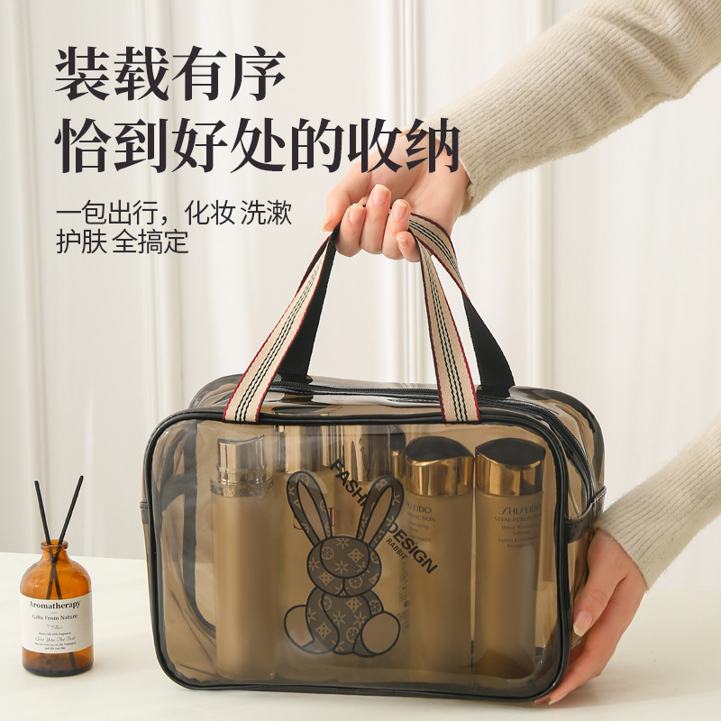 小熊透明化妆包大容量手提袋防水洗漱浴包时尚健身包化妆洗漱包