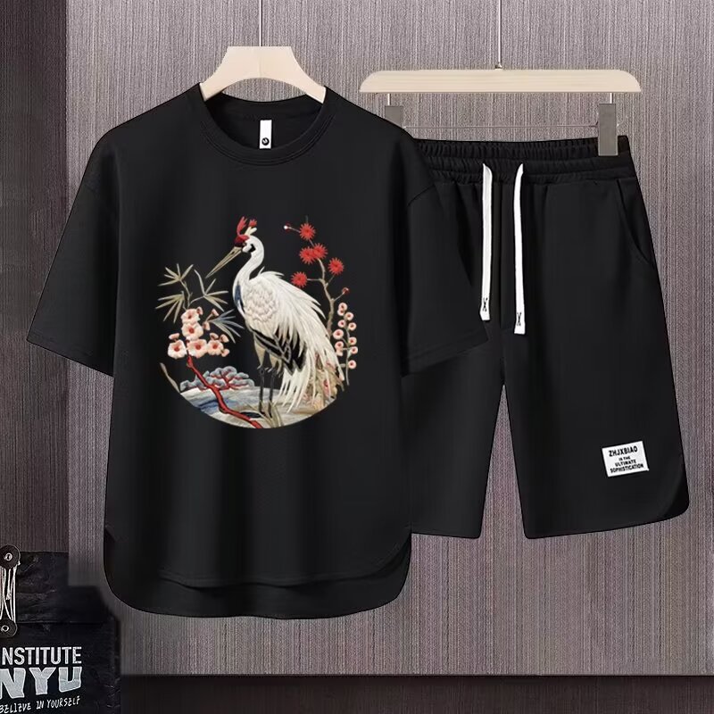 Men's Clothing 2024 Waffle Casual Summer Suit Men's Loose Teen Short sleeved T shirt Shorts Handsome Two piece Suit_maomaolike.com