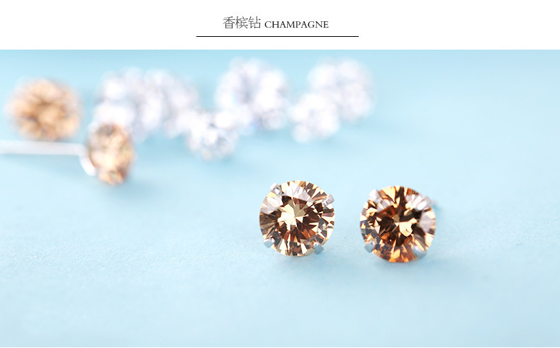 s925纯银四爪水钻耳钉 韩版女韩国小耳饰品 欧美