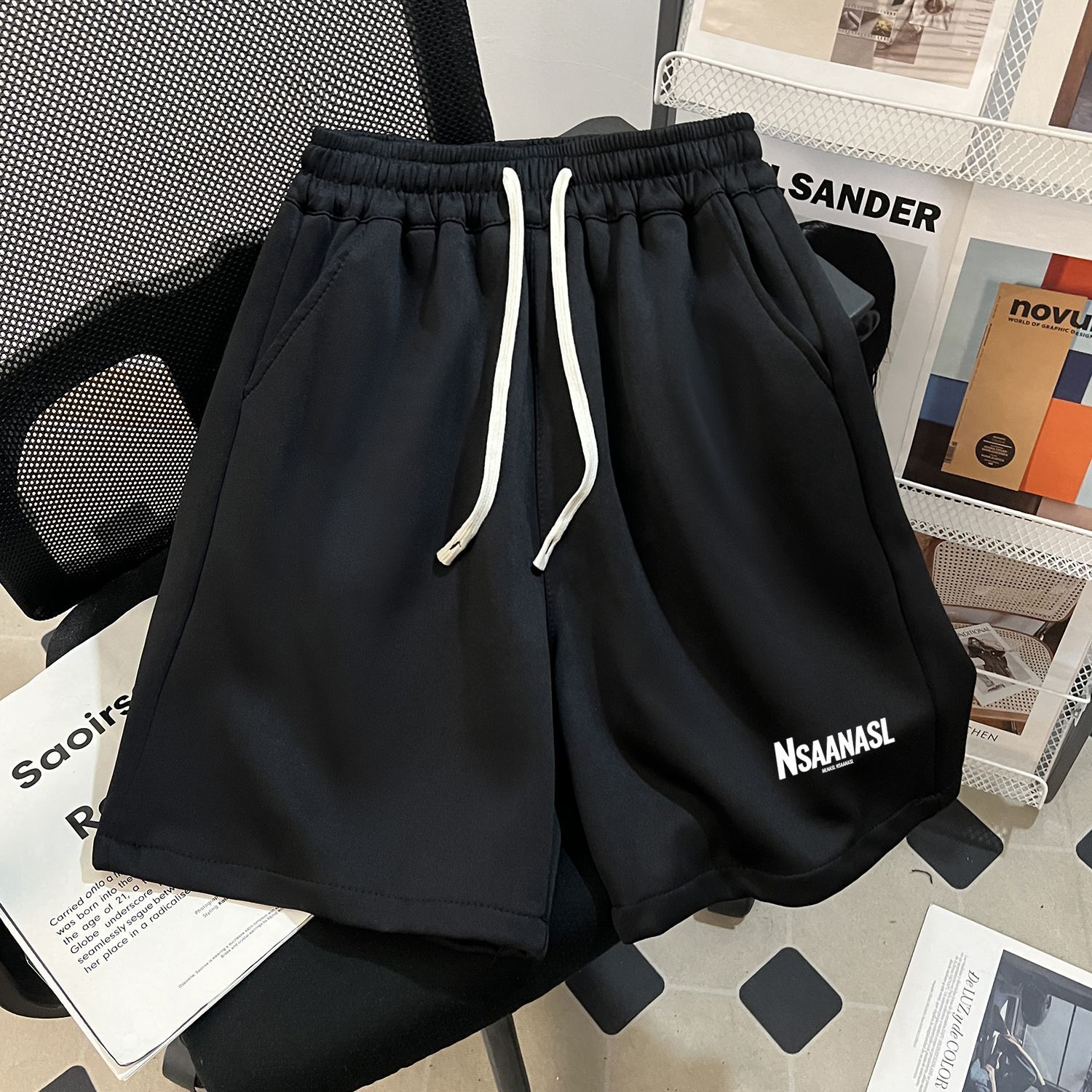 Loose Oversize Simple Letter Printed Shorts Men's Summer Running Sports Casual American Basketball 5-Point Pants