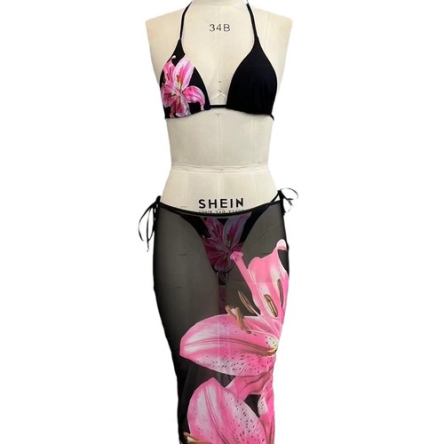 European and American style sexy printed three-piece swimsuit, charming Lily fixed edition printed design