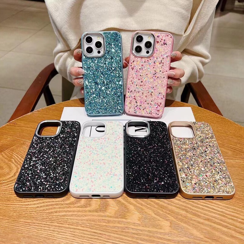 For Apple Model 15PRO Large Hole Color Small Pearl Glitter Diamond Electroplated Silver Lens Frame Phone Case For Apple Model 15PRO Large Hole Color Small Pearl Glitter Diamond Electroplated Silver Lens Frame Phone Case