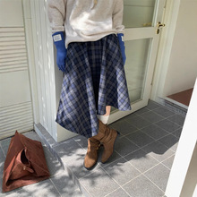 实拍  韩系复古设计感不规则磨毛格子半身裙女装2025年新款