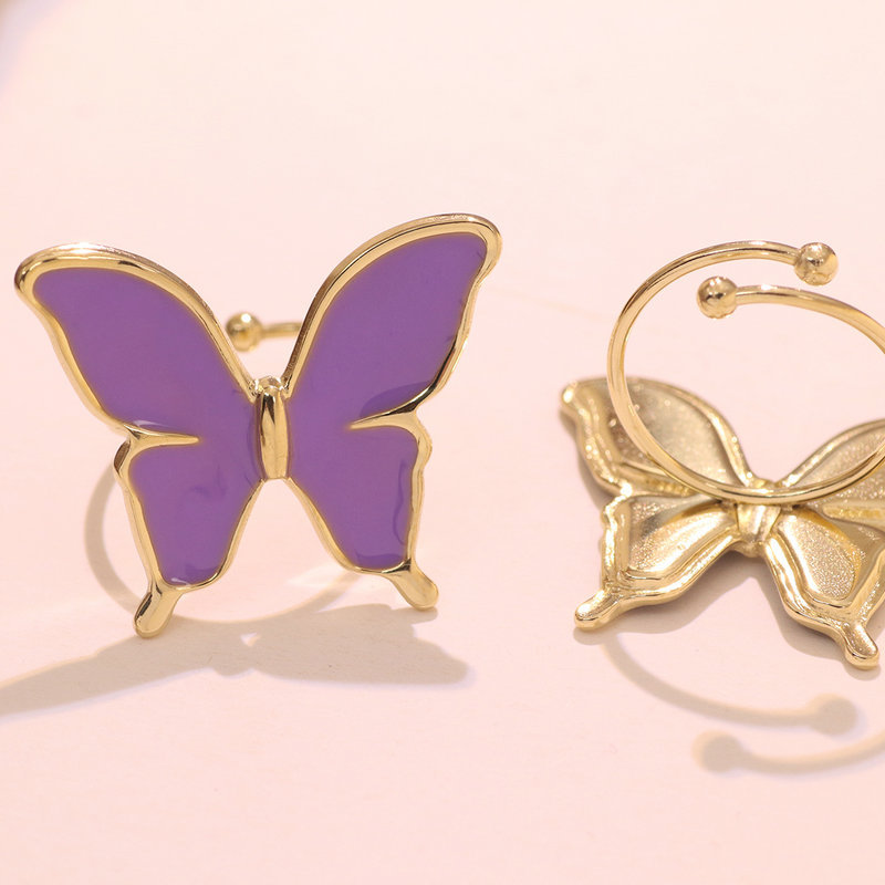 304 Stainless Steel 18K Gold Plated Cute Lady Enamel Plating Butterfly Open Rings display picture 4