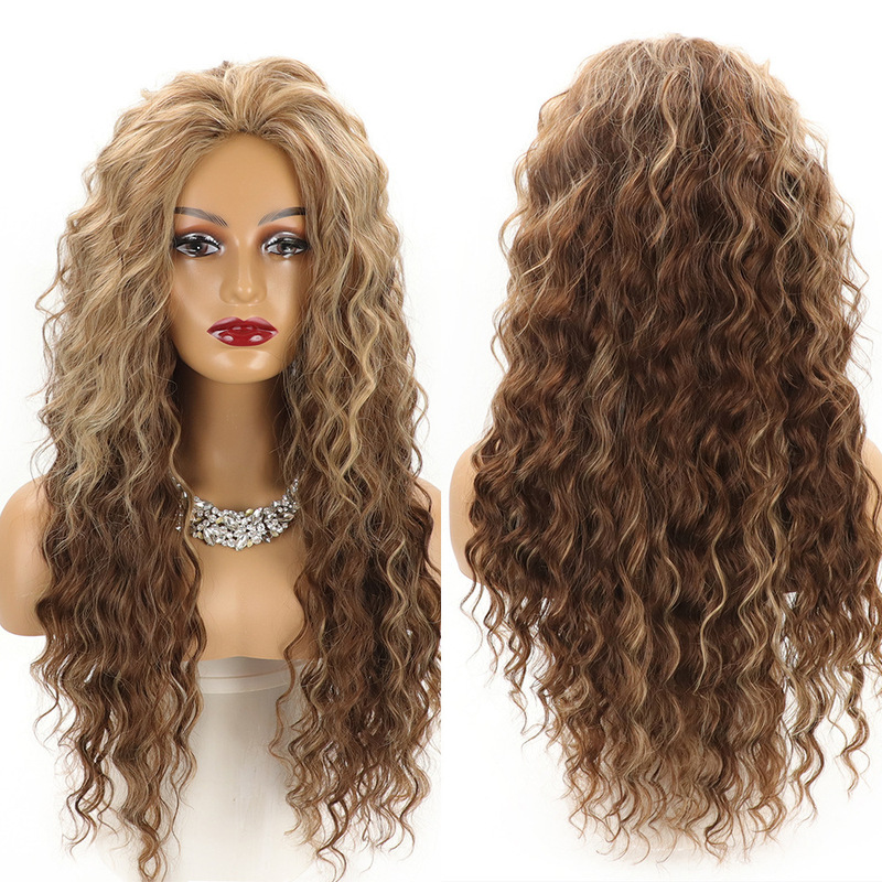 Cross-Border European and American Long Curly Hair Wigs Headgear Chemical Fiber Hair Gradient Color African Ladies Wig Sets Wig Manufacturers Wholesale Cross-Border European and American Long Curly Hair Wigs Headgear Chemical Fiber Hair Gradient Color African Ladies Wig Sets Wig Manufacturers Wholesale