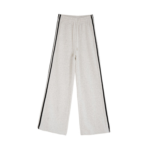 White Women's Spring 2025 New Model High-Waist Loose Side Stripe Casual Straight Leg Sweatpants American Wide Leg Pants