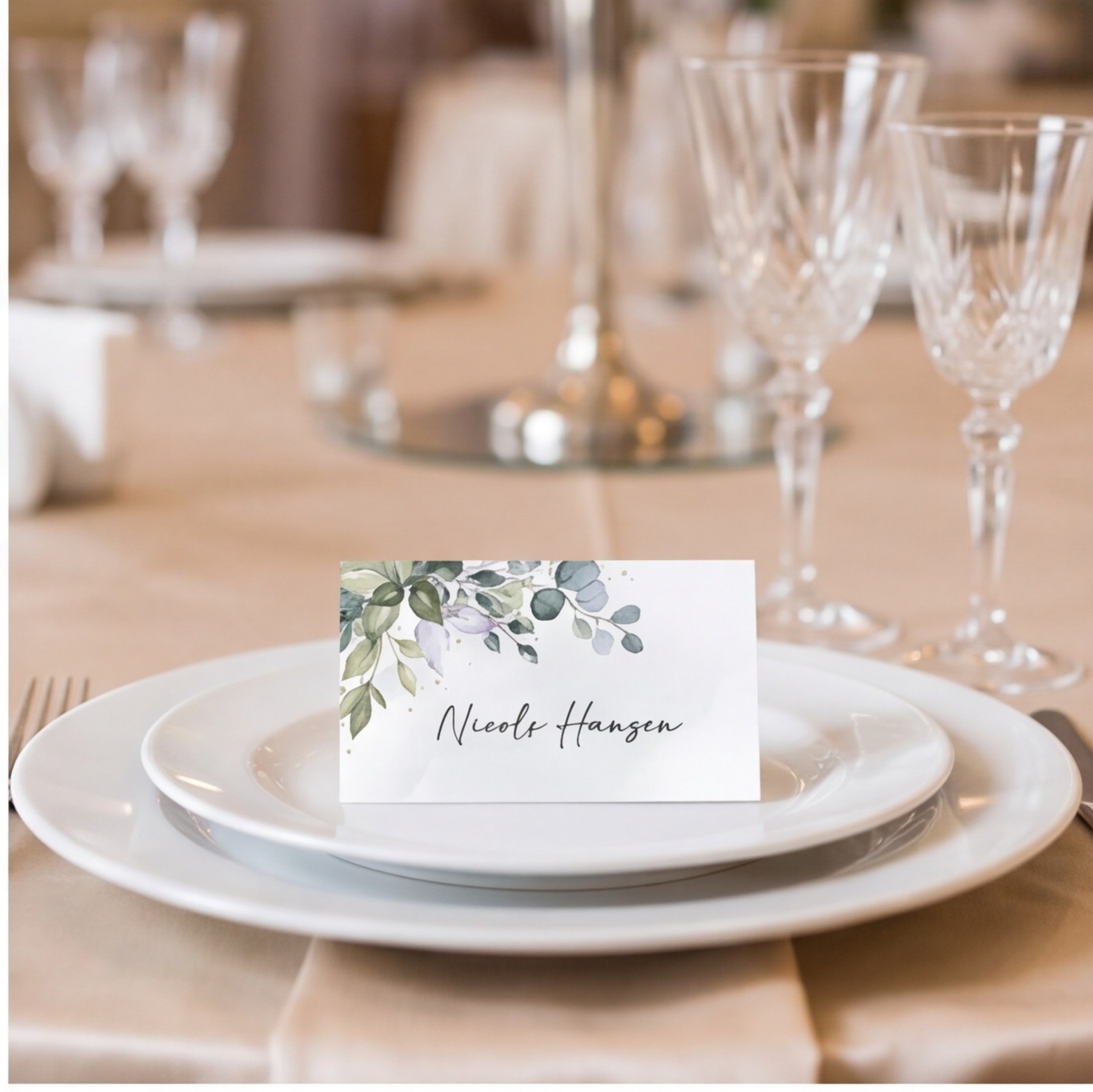 Cross-Border Wholesale Green Leaf Watercolor Wedding Dinner Event Seat Folding Cards Event Decoration Cards That Can Be Written on