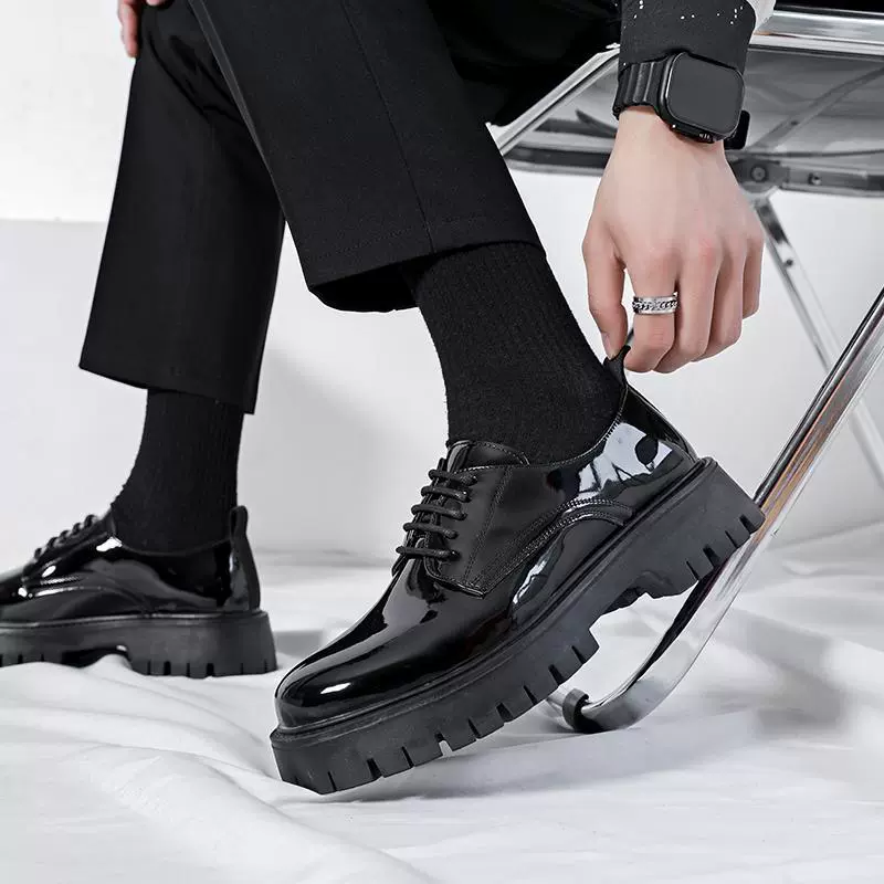 The New Трансграничные большие размеры повседневные мужские туфли зеркальные шнуровки с толстым подошвом