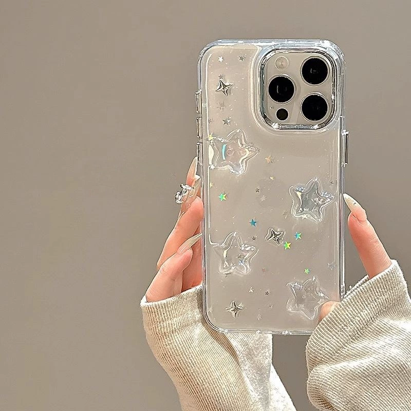 Чехол для Apple iPhone 17 совместимый, лазерный «звёзды», прозрачный дизайн, защита камеры