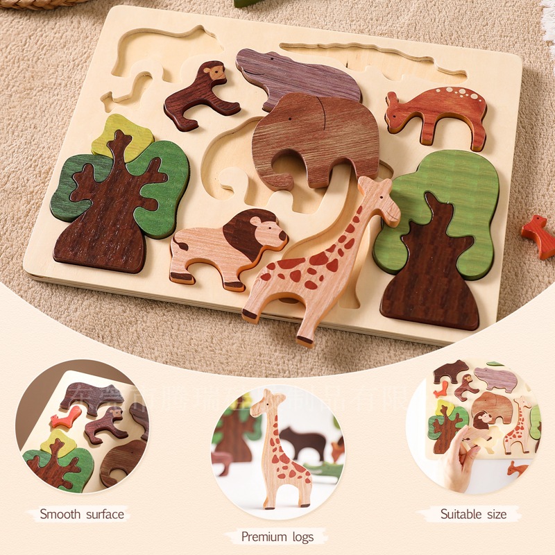 3D madera bosque animal tridimensional rompecabezas educativo para niños apilamiento de animales rompecabezas bosque escena mano agarre tablero de juguete