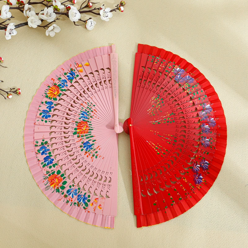 Double-sided painted wooden foldable round fan, classic cheongsam, Spain
