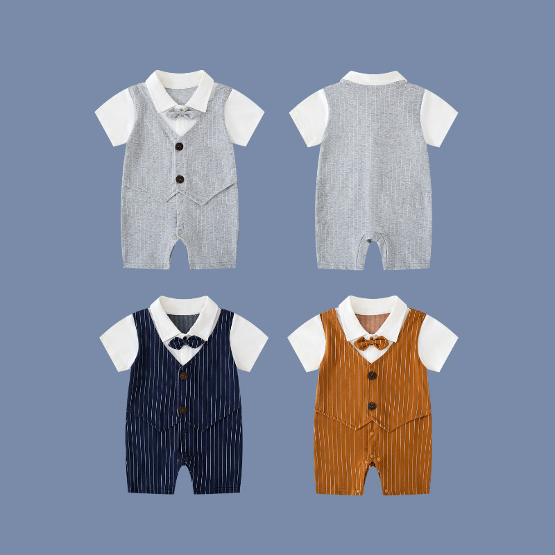 Baby Clothes, Summer Clothes, Gentleman's Fake Two-Piece Baby Boy's Jumpsuit, Full Moon and 100-Day-Old Dress, Trendy Crawling Clothes