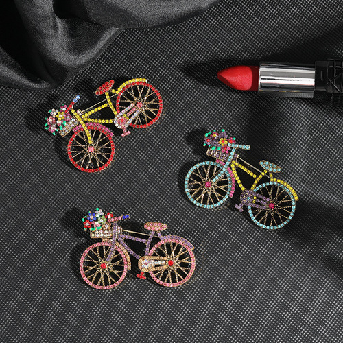 European and American cross-border retro rhinestone-encrusted bicycle brooches, personalized fashionable men's and women's suit brooches, brooch manufacturers wholesale