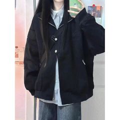黑色飞行员夹克外套女春秋年新款宽松美式复古小众百搭棒球服