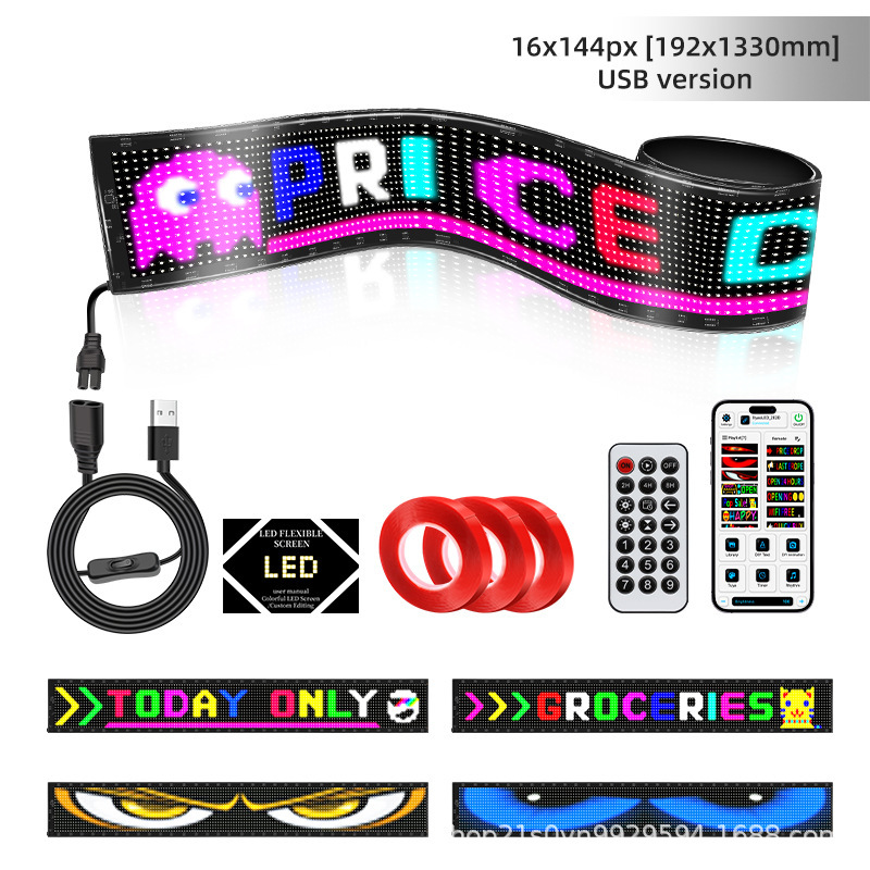 Pantalla blanda USB automóvil pantalla de publicidad flexible APP Bluetooth ventana trasera vidrio emoticon ojo del diablo pantalla LED