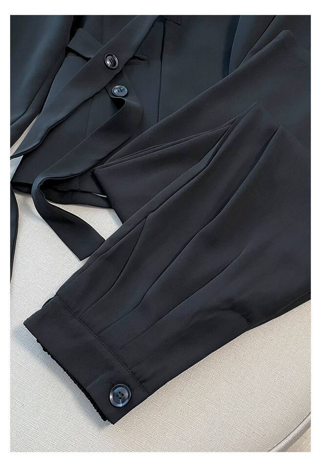 Bộ vest nữ hai mảnh dáng ôm thanh lịch, tay dài, phong cách công sở sang trọng — đen (bộ đồ), Kaki (bộ), Màu trắng nhạt (bộ), hồng (bộ) chi tiết 21
