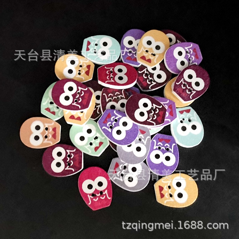 Botón de búho de dibujos animados hermosa decoración forma de búho madera para niños artesanías 50 por paquete