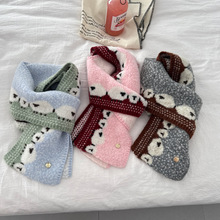 新款卡通甜美可爱日系韩版冬季氛围感短款围巾女学生百搭围脖男