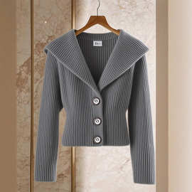 慵懒风女装岩石灰针织衫2025年早秋季新款高级感洋气时尚长袖上衣