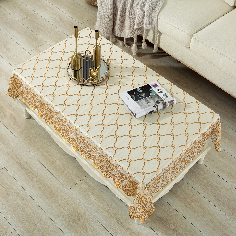 厂家抖音爆款多花型茶几 防水防油免洗茶几桌布 烫金PVC家用桌布