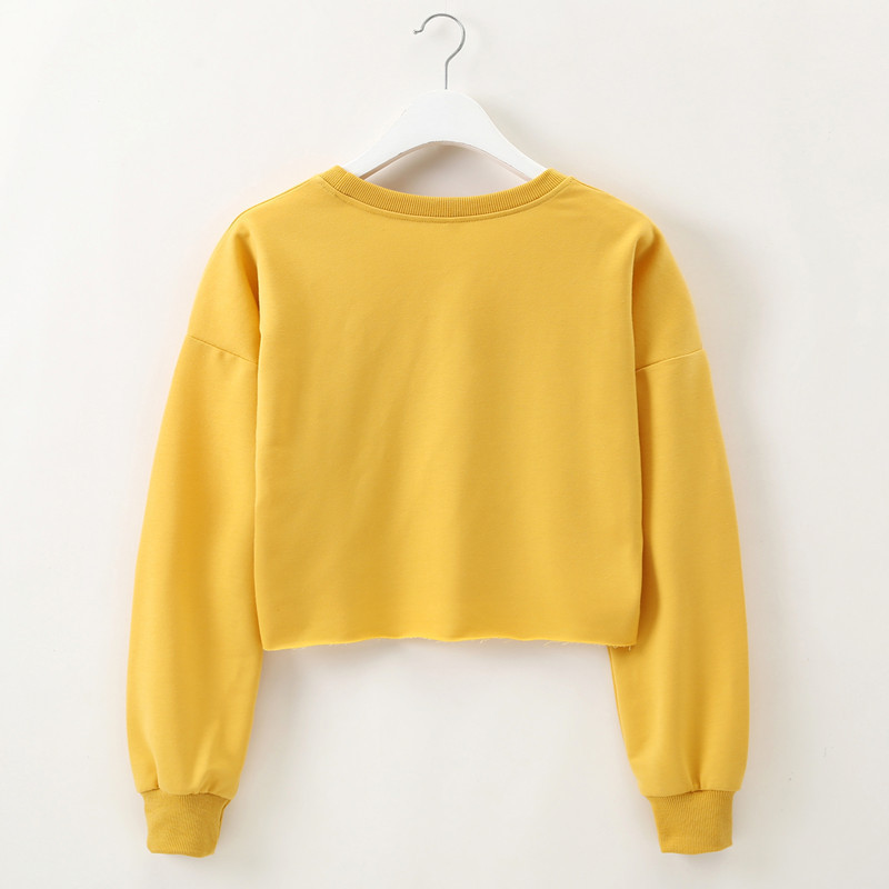 Cropped Solid Color Round Neck Long-Sleeved Sweatshirt NSOSY111485