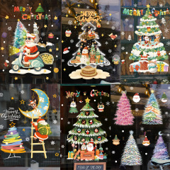 クリスマスデコレーションステッカーショッピングモールレイアウト窓ガラス静電ウィンドウステッカーかわいいサンタクローススノーフレークツリーステッカー