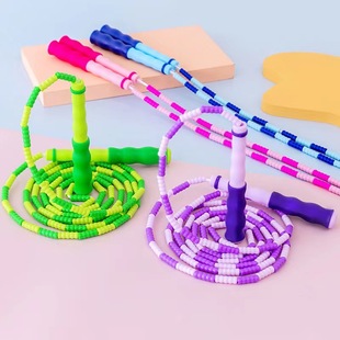 Factory direct bamboo rope skipping wholesale kindergarten children's soft beads hard beads rope skipping without knotting adjustable high school entrance examination