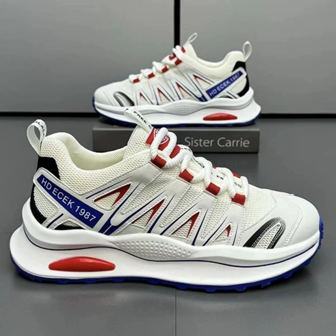 Спортивная обувь с толстым подошвом с высоким комфортом оптовая продажа легкая цветная обувь с низким верхом прилива шнуровка сетка дышащая мужская обувь трансграничная модель