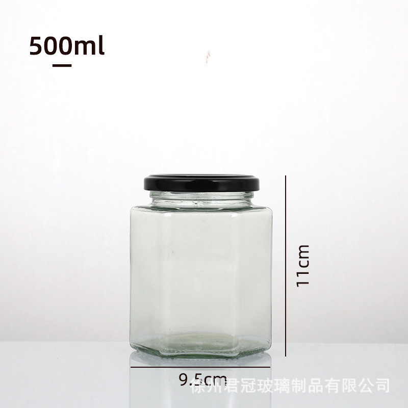 卸売り六稜ガラス瓶密封缶小六角ジャムカプサイソースレモンペースト蜂蜜缶瓶蓋付き