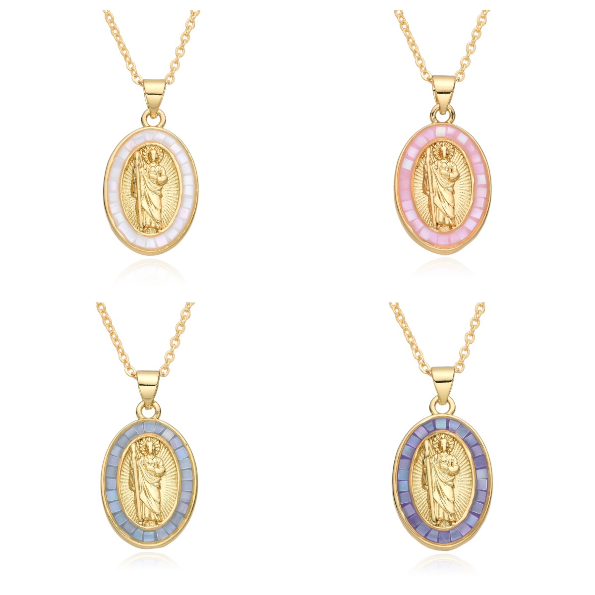 15g Weight Shell Inlay Material Pendant Necklace Classification cable chain Chain Type 1 Piece Quantity Daily Occasion Copper Material Portrait, Saint Benedict Pattern Women's Gender Plating, Inlay Design Retro Style Copper Retro Portrait Plating Inlay Shell Pendant Necklace 1