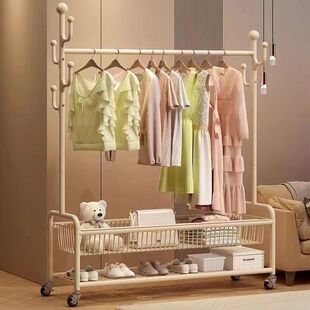 Drying Rack Floor Household Movable Bedroom Clothes Hanging Rack Indoor Simple Rod Coat Rack Room