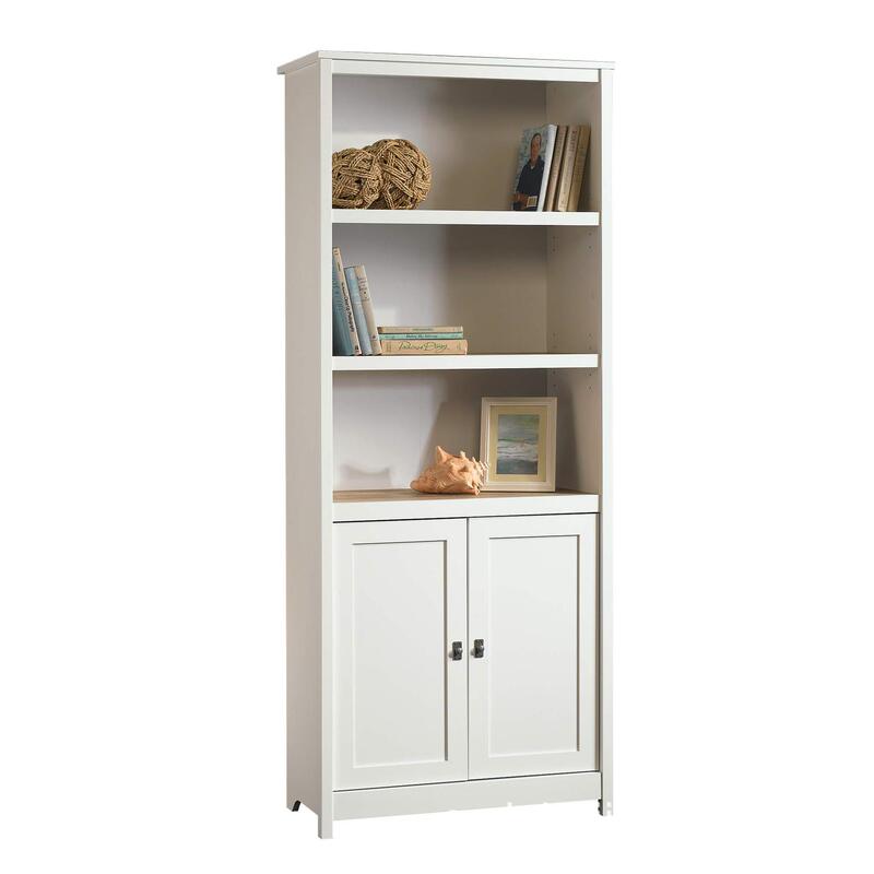 Bookshelf,Bookshelf with Storage,Library Bookcase with Doors and Adjustable Shelves,Soft White Finish