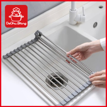 不锈钢沥水架厨房水槽沥水帘免安装可折叠滤水碗架水槽置物架