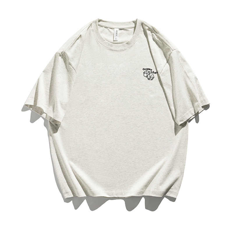 Herr t-shirt med tärningsbroderi rund hals lös passform överdel_voghion.com