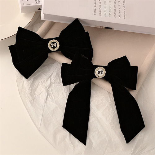 Elegant Retro Black Velvet Bow Hair Clip for Women, Large Size, Occipital Hair Clip, Hairpin, Top Hair Accessory