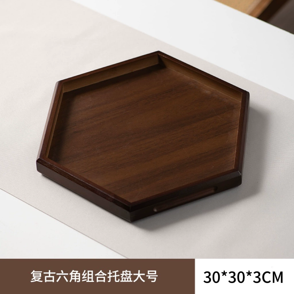 Creative Walnut Wood Serving Set: Rectangular Dinner Plate & Teacup Tray, Internet Celebrity Favorite