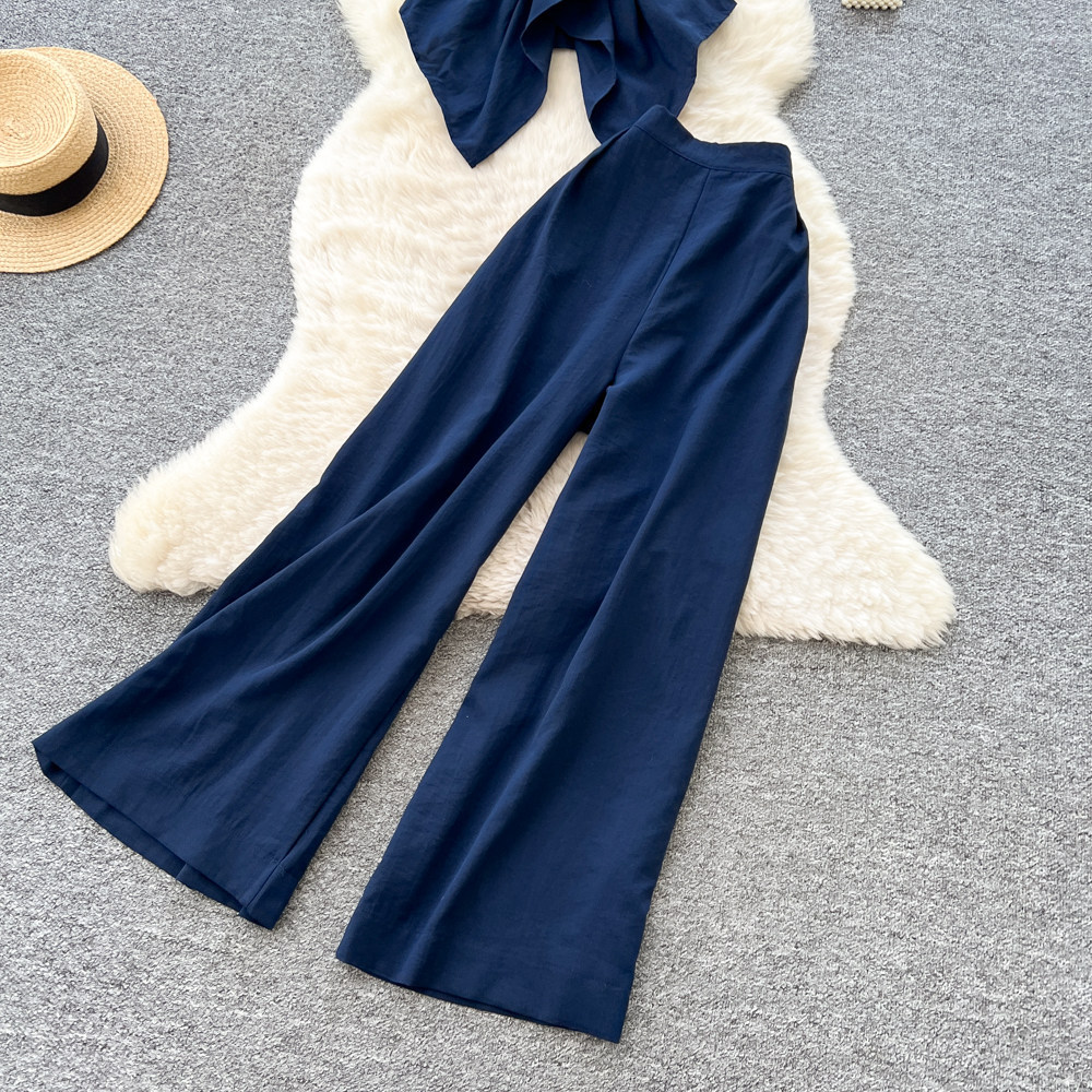 Women's Luxury Commuter Style Halter Vest Wide Leg Pants Two Piece Set Slimming Stylish Backless Summer Outfit_ecoleips.com